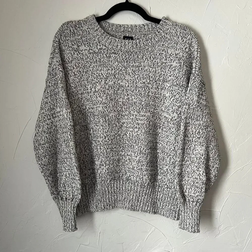 Gap Marled Knit Sweater White Black Minmalist Pullover Womens M‎ Classic Neutral